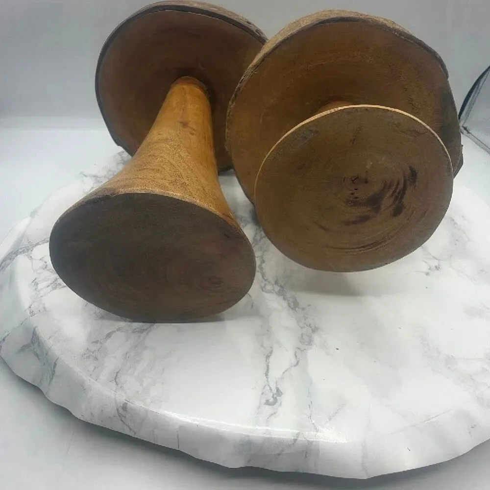 MCM Wooden Mushroom Figurine Sculptures- Set of 2
